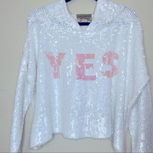 Wildfox Oversized Yes Sequin Hoodie Top